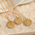 Popular Twelve Constellation Necklace Coin Golden Embossed Pendant Personality Trendy Titanium Steel All-Match round Clavicle Chain