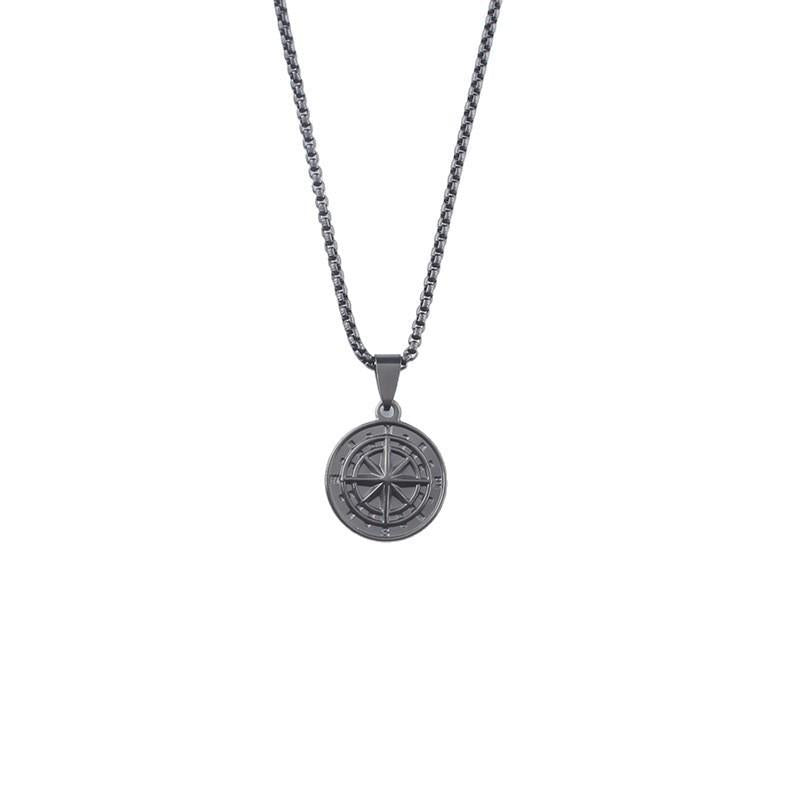 Cross-Border Men's Necklace Stainless Steel Compass Coin Compass Pendant Sweater Chain Jewelry Wholesale Non-Fading