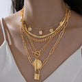 European and American Cross-Border Ins New Chain Clavicle Chain Coin round Tassel Necklace 6-Piece Multi-Layer Stacked Necklace for Women