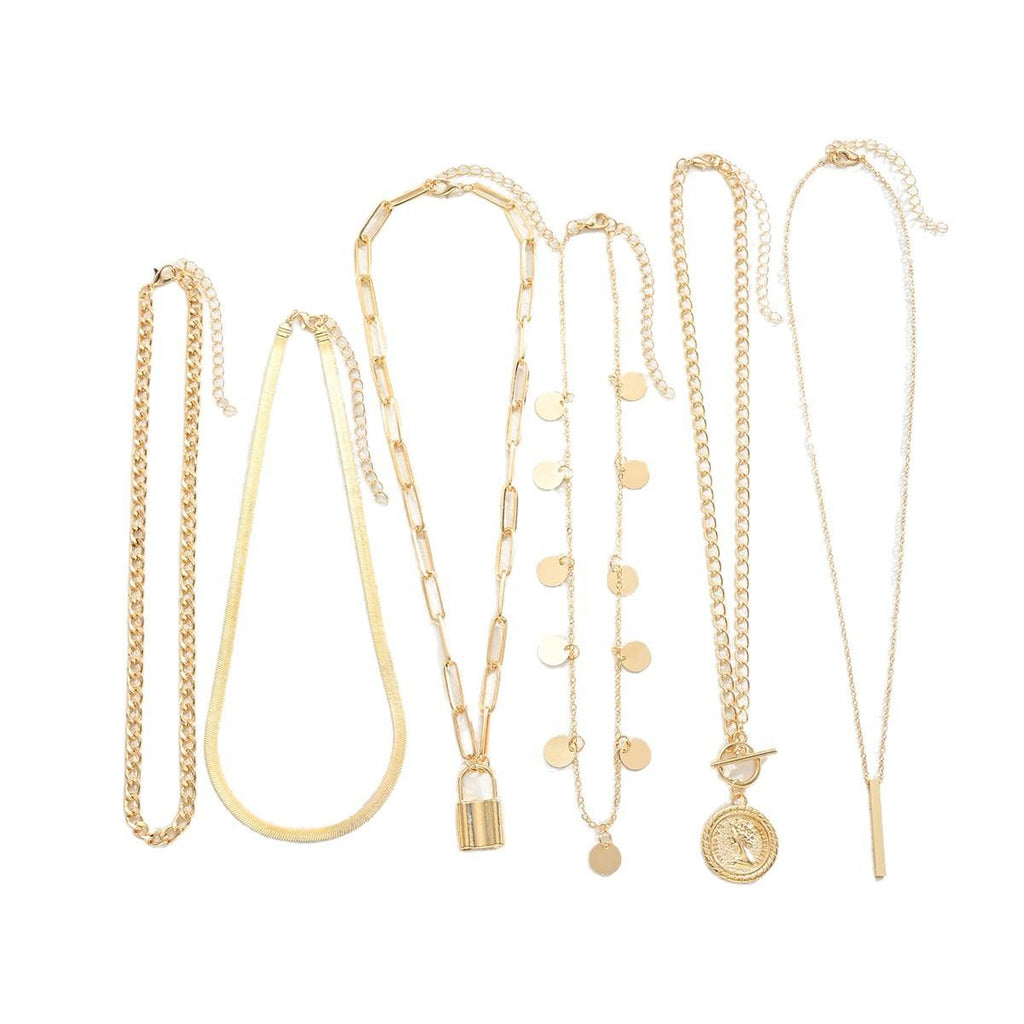 European and American Cross-Border Ins New Chain Clavicle Chain Coin round Tassel Necklace 6-Piece Multi-Layer Stacked Necklace for Women