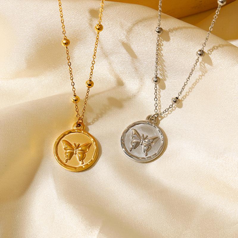 Independent Station European and American Butterfly Coin Stainless Steel Plated 18K Gold Color Protection Accessories Sweater Chain Daily Commuter All-Matching