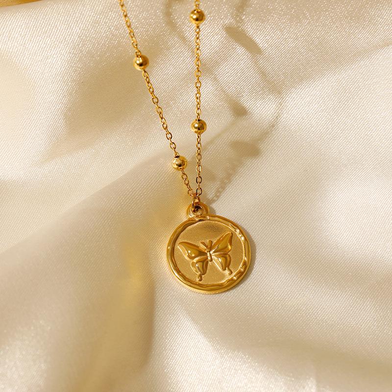 Independent Station European and American Butterfly Coin Stainless Steel Plated 18K Gold Color Protection Accessories Sweater Chain Daily Commuter All-Matching