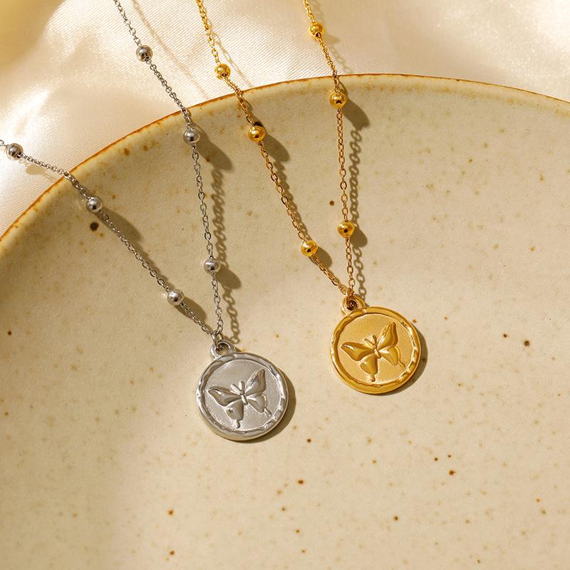 Independent Station European and American Butterfly Coin Stainless Steel Plated 18K Gold Color Protection Accessories Sweater Chain Daily Commuter All-Matching