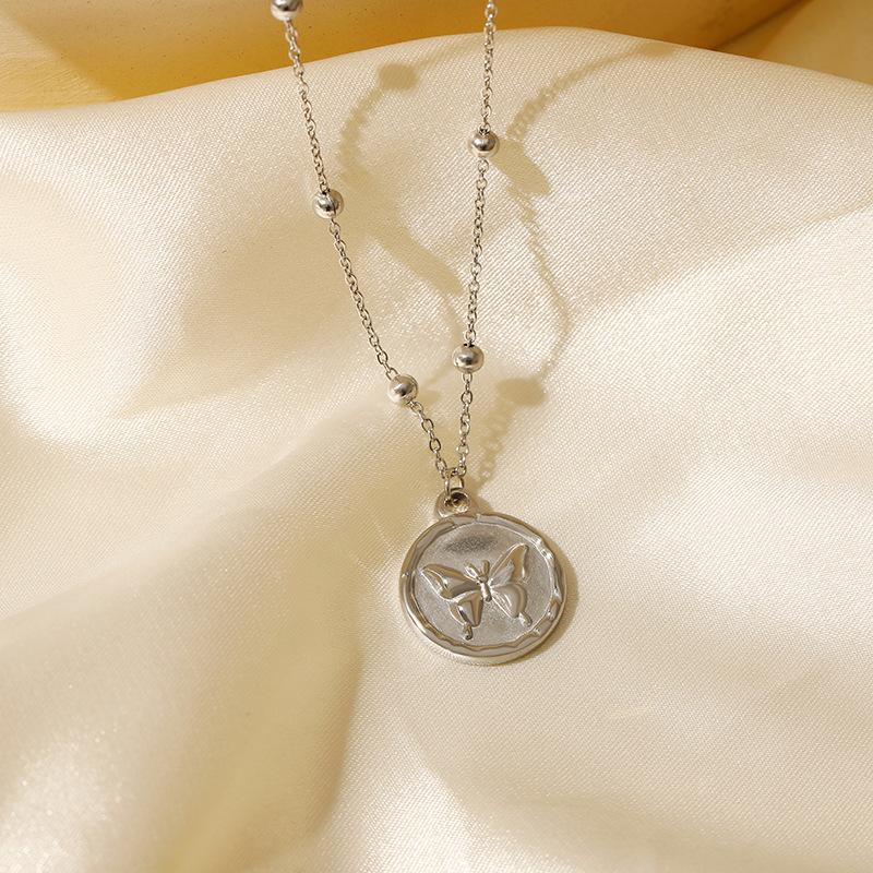 Independent Station European and American Butterfly Coin Stainless Steel Plated 18K Gold Color Protection Accessories Sweater Chain Daily Commuter All-Matching
