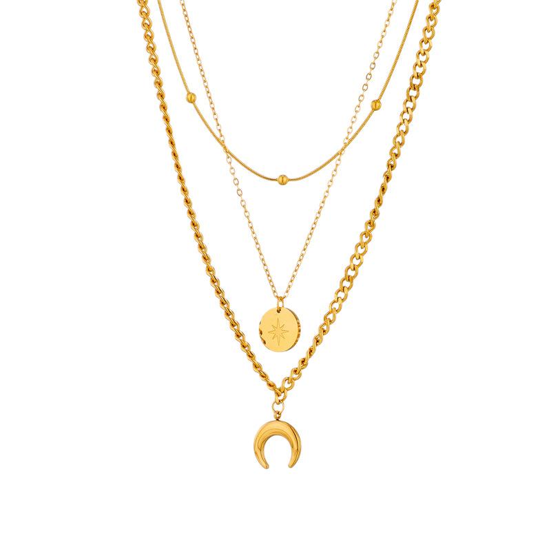 Fashion Golden Double-Layer Stacked Hollow round Zinc Alloy Necklace Women's Light Luxury Elegant Clavicle Chain Cross-Border Export