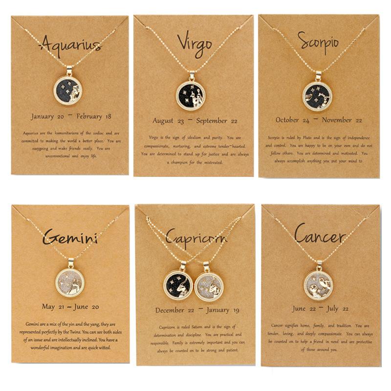 Cross-Border Hot Sale Coin Alloy Clavicle Chain Golden Day and Night Necklace Twelve Constellation Couple Girlfriends Necklace