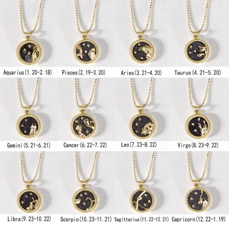 Cross-Border Hot Sale Coin Alloy Clavicle Chain Golden Day and Night Necklace Twelve Constellation Couple Girlfriends Necklace