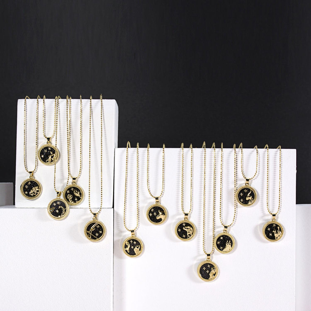 Cross-Border Hot Sale Coin Alloy Clavicle Chain Golden Day and Night Necklace Twelve Constellation Couple Girlfriends Necklace