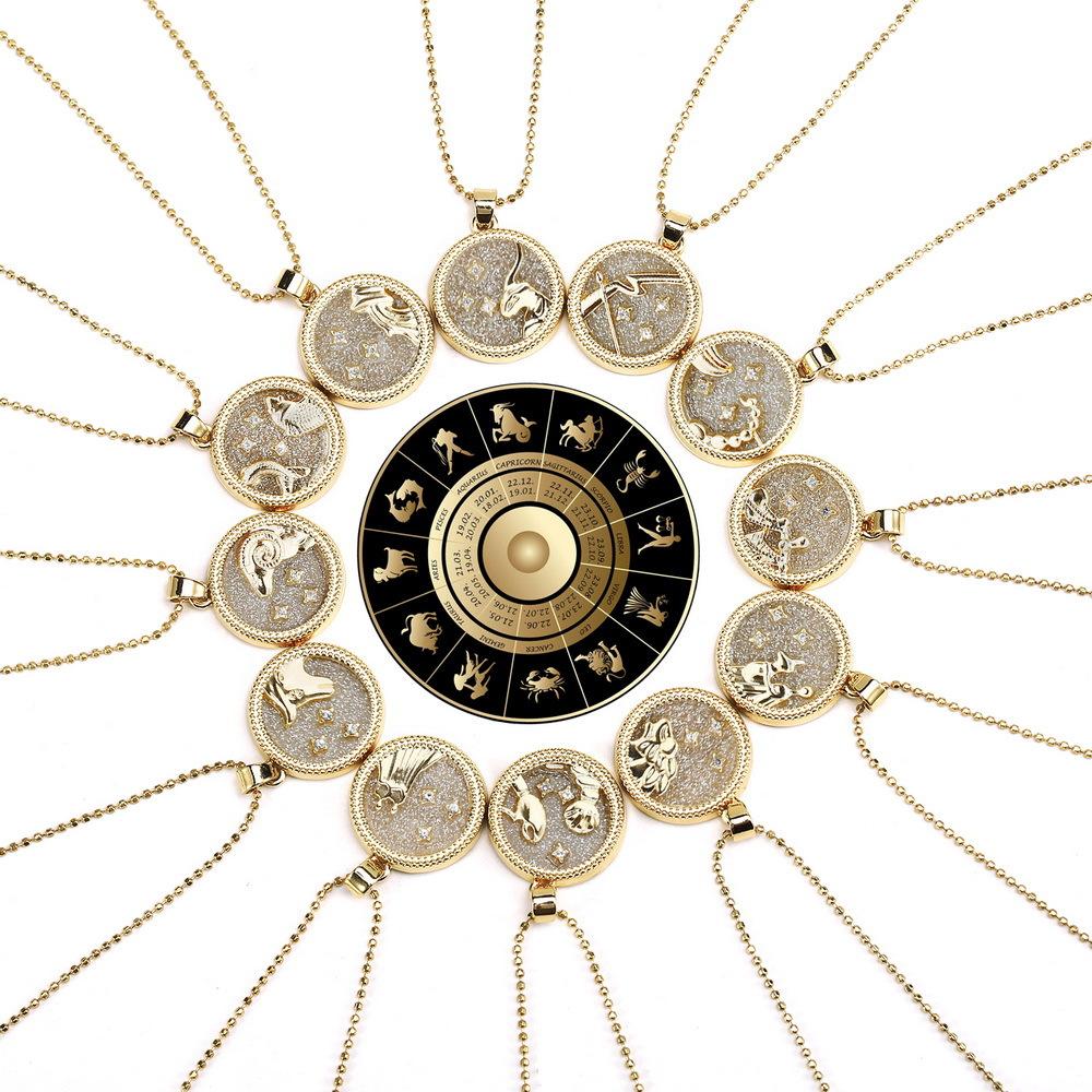 Cross-Border Hot Sale Coin Alloy Clavicle Chain Golden Day and Night Necklace Twelve Constellation Couple Girlfriends Necklace