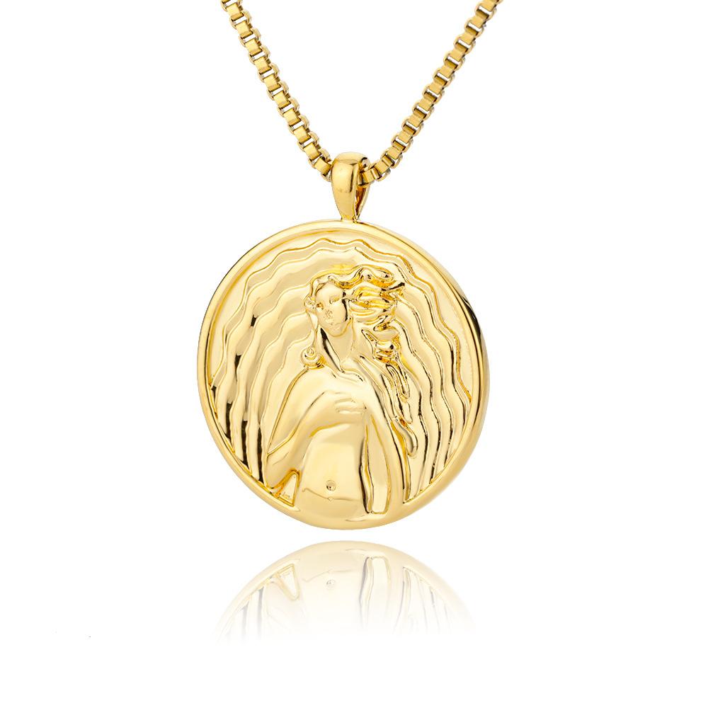 Queen Elizabeth Gold Coin Necklace Titanium Steel Plated 18K Gold Ins Women's Clavicle Chain Creative Gold Coin Accessories