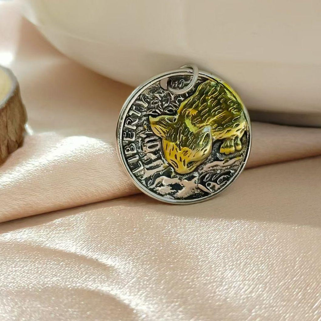 Cat Men's Necklace Fashion Brand All-Match round Coin Retro Niche Personality Pendant Double-Sided Kitten Pendant Men's Fashion