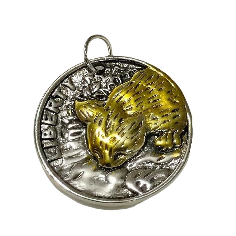 Cat Men's Necklace Fashion Brand All-Match round Coin Retro Niche Personality Pendant Double-Sided Kitten Pendant Men's Fashion
