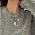 2023 New Square Letter Coin Necklace Light Luxury Ins Cold Style Niche Design Hip Hop All-Match Necklace