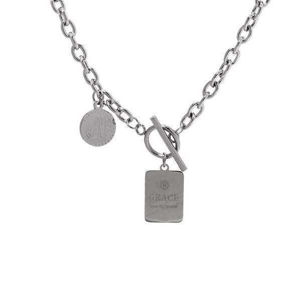 2023 New Square Letter Coin Necklace Light Luxury Ins Cold Style Niche Design Hip Hop All-Match Necklace