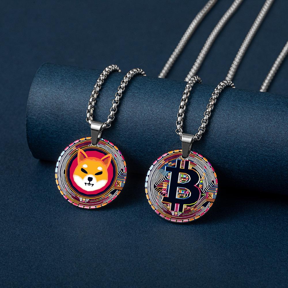 Ring Jewelry Encrypted Digital Currency Bit Virtual Currency Commemorative Coin Color Printing Stainless Steel round Necklace