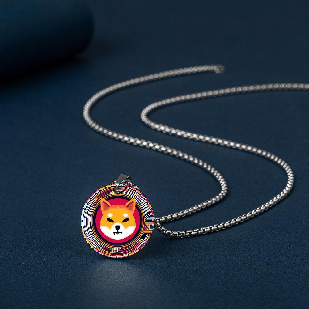 Ring Jewelry Encrypted Digital Currency Bit Virtual Currency Commemorative Coin Color Printing Stainless Steel round Necklace