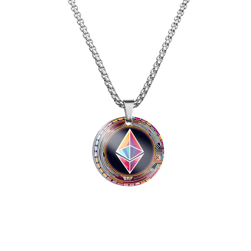 Ring Jewelry Encrypted Digital Currency Bit Virtual Currency Commemorative Coin Color Printing Stainless Steel round Necklace