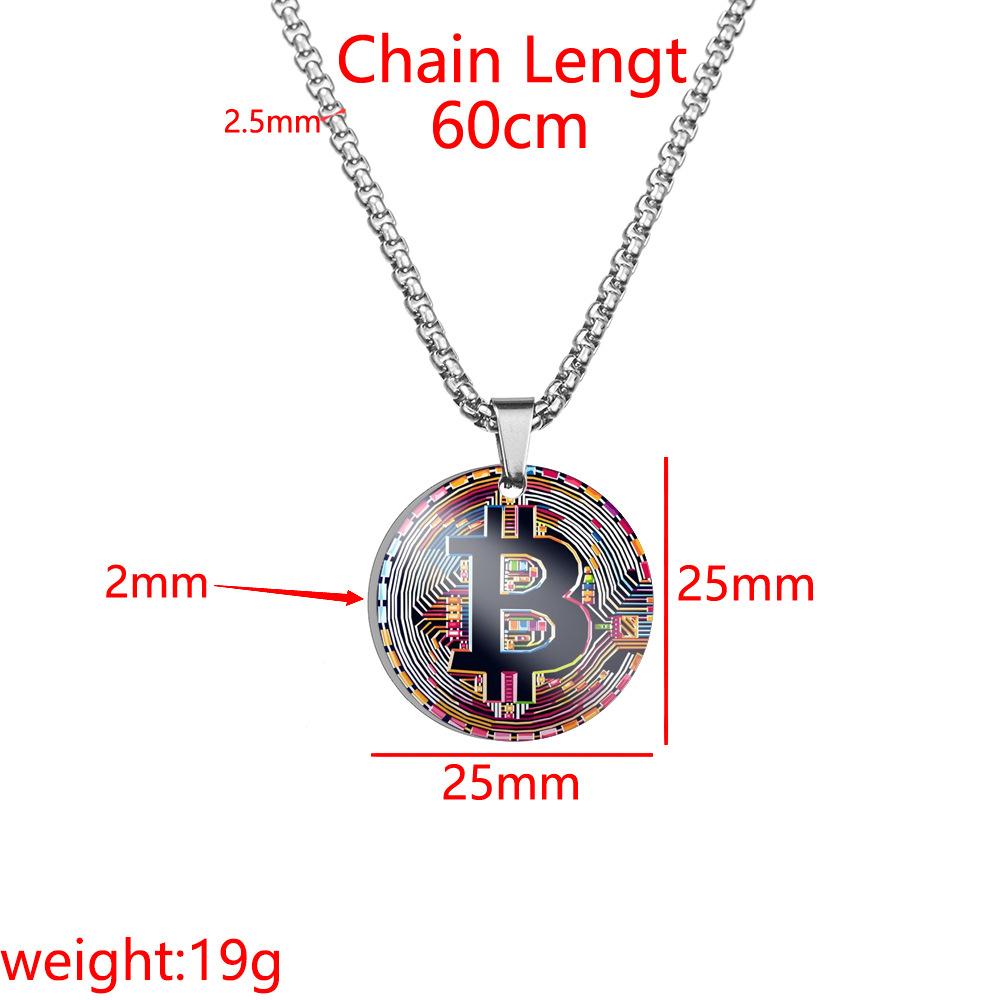 Ring Jewelry Encrypted Digital Currency Bit Virtual Currency Commemorative Coin Color Printing Stainless Steel round Necklace
