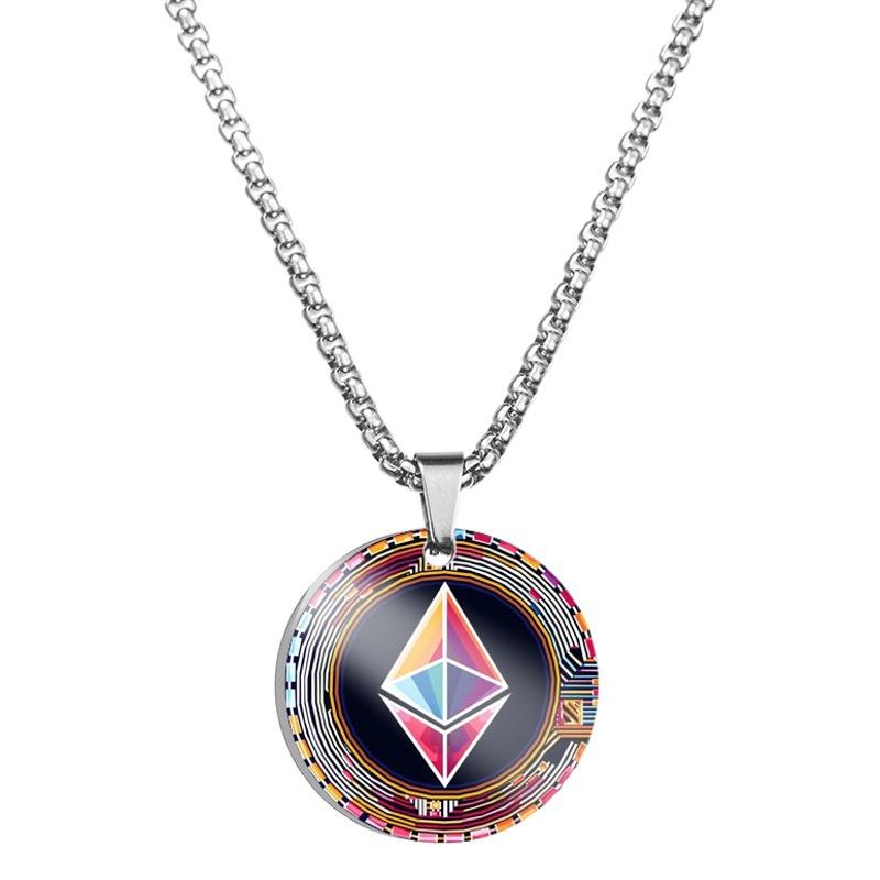 Ring Jewelry Encrypted Digital Currency Bit Virtual Currency Commemorative Coin Color Printing Stainless Steel round Necklace