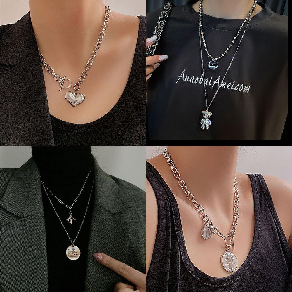 Bath Titanium Steel Hip Hop Necklace Women's Light Luxury Niche Fashion Clavicle Chain Ins Cold Style Long Sweater Chain Accessories