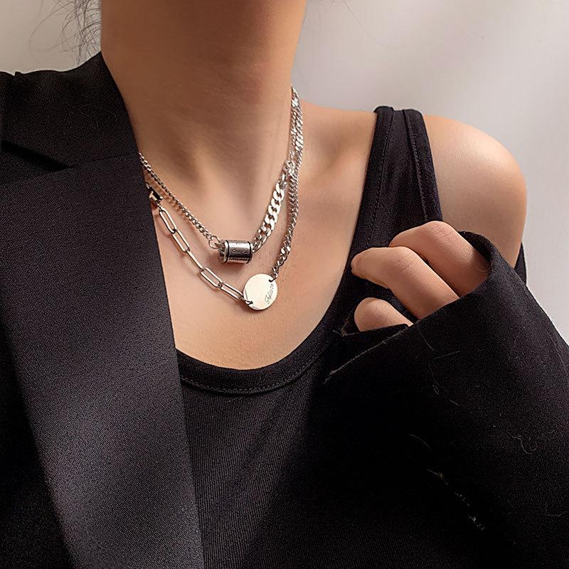Bath Titanium Steel Hip Hop Necklace Women's Light Luxury Niche Fashion Clavicle Chain Ins Cold Style Long Sweater Chain Accessories