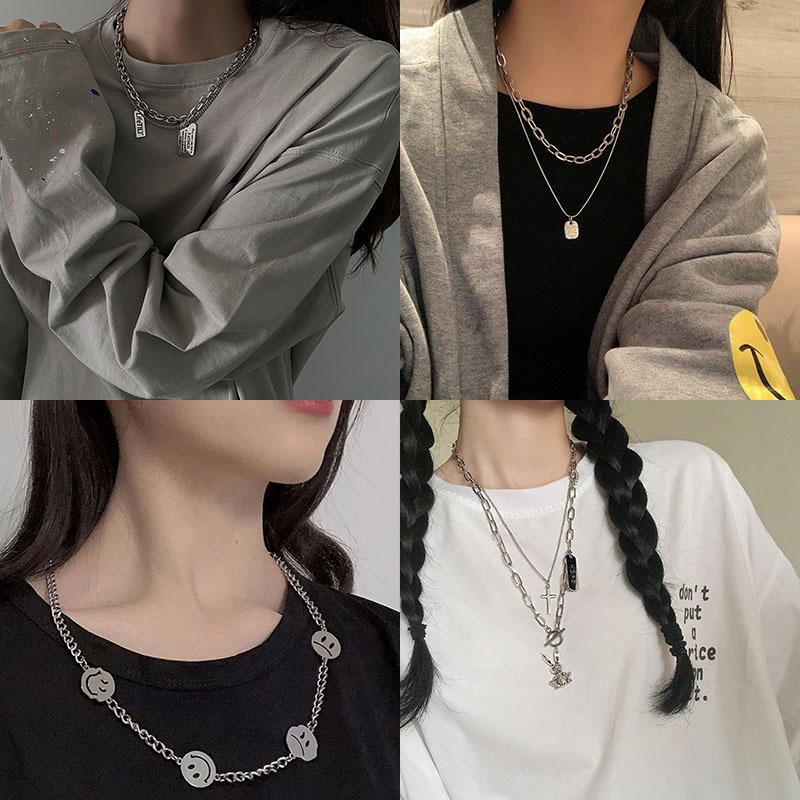 Bath Titanium Steel Hip Hop Necklace Women's Light Luxury Niche Fashion Clavicle Chain Ins Cold Style Long Sweater Chain Accessories