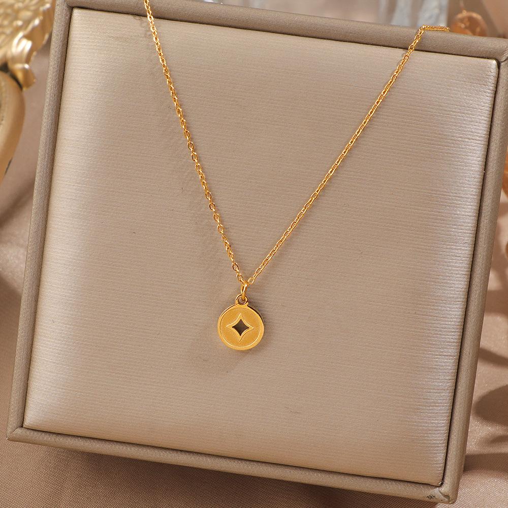 New Titanium Steel 18K Gold Plated Copper Coin Necklace Women's Light Luxury Gold Plated Coin Pendant Coin Gold Coin Design Sense
