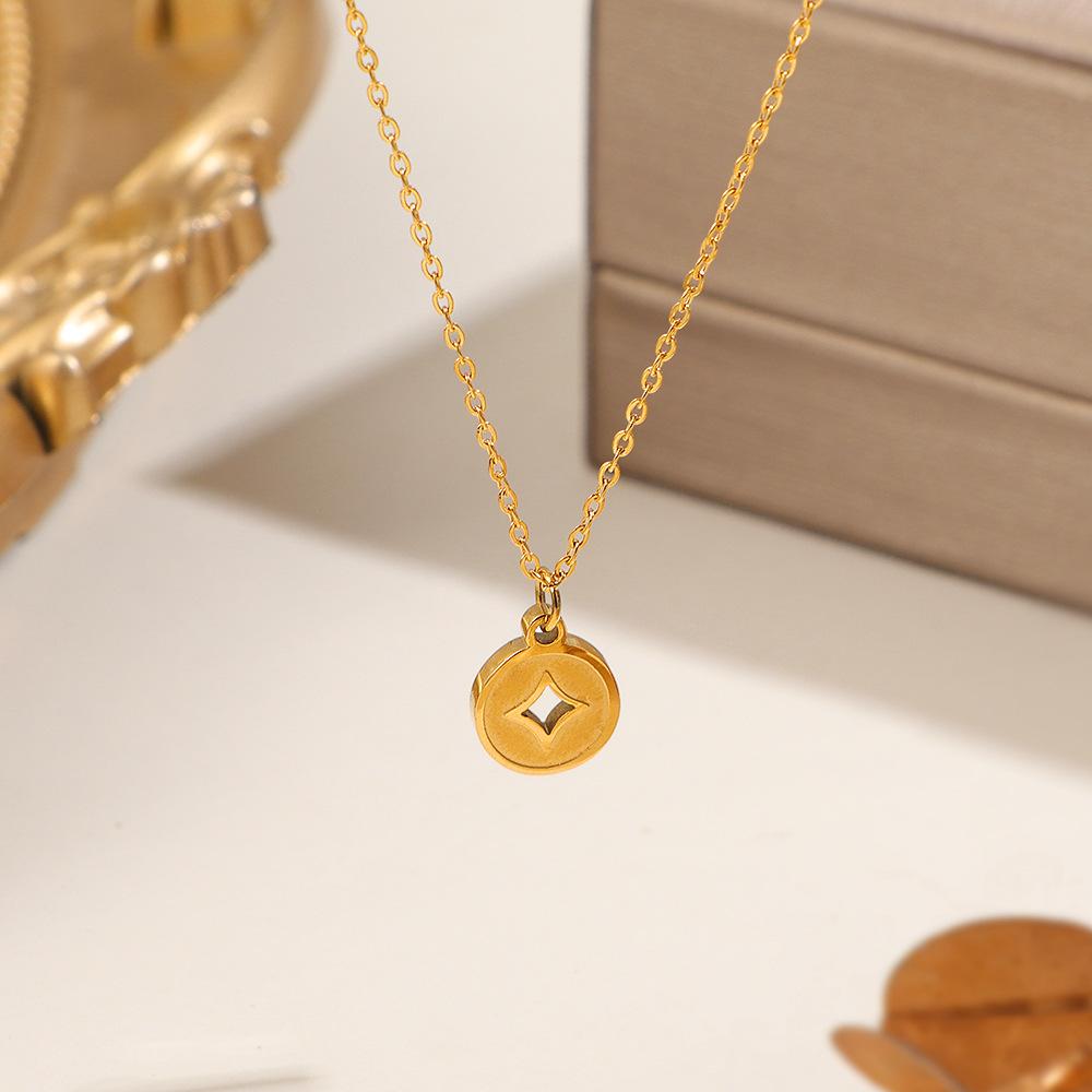 New Titanium Steel 18K Gold Plated Copper Coin Necklace Women's Light Luxury Gold Plated Coin Pendant Coin Gold Coin Design Sense