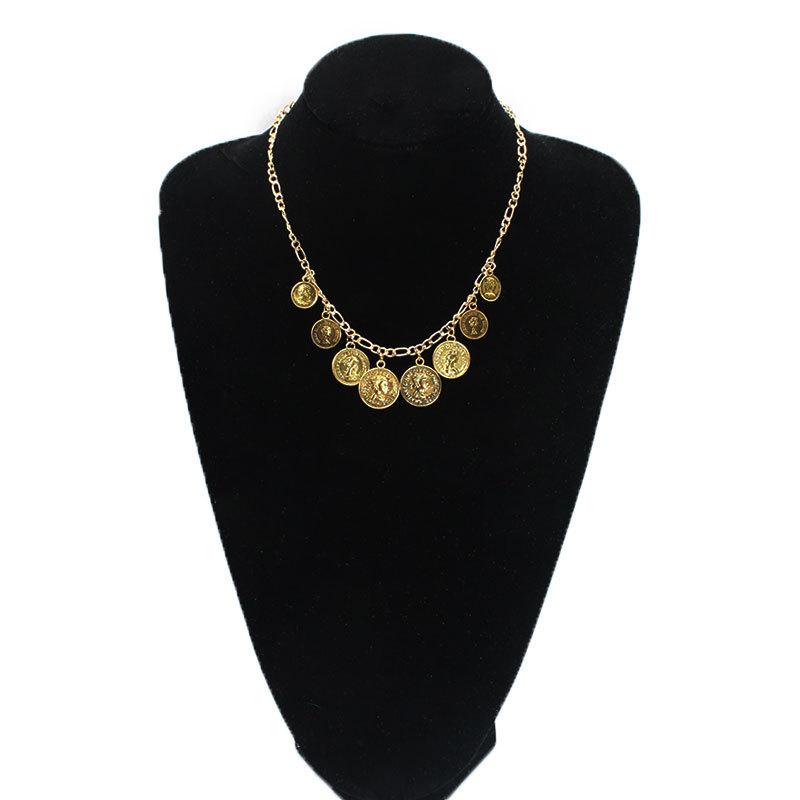 New European and American Popular Cross-Border Jewelry Fashion Simple Portrait Carving Coin Chain Necklace