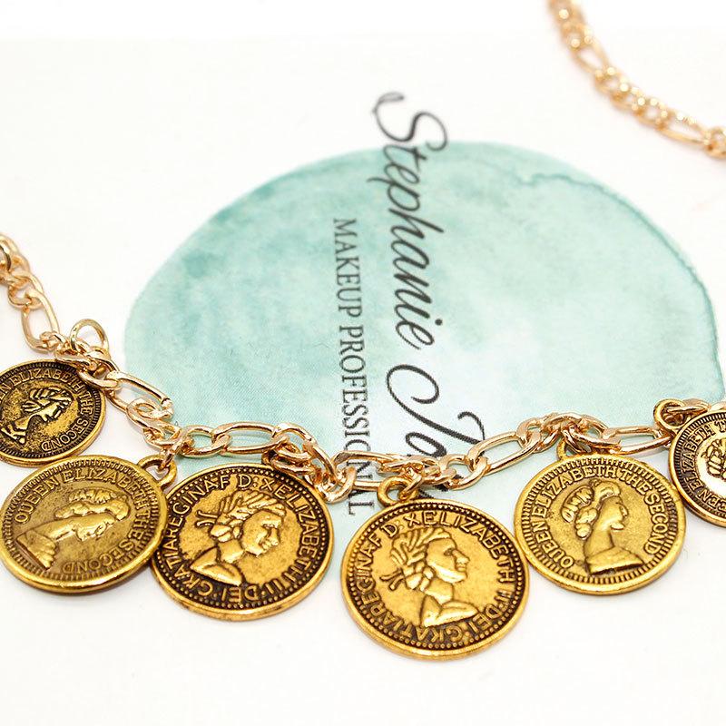 New European and American Popular Cross-Border Jewelry Fashion Simple Portrait Carving Coin Chain Necklace