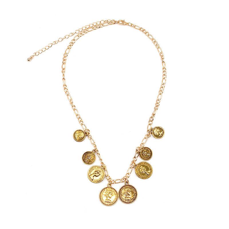 New European and American Popular Cross-Border Jewelry Fashion Simple Portrait Carving Coin Chain Necklace