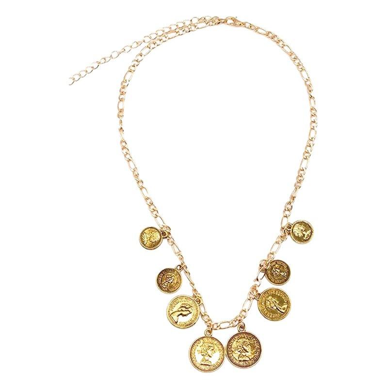 New European and American Popular Cross-Border Jewelry Fashion Simple Portrait Carving Coin Chain Necklace