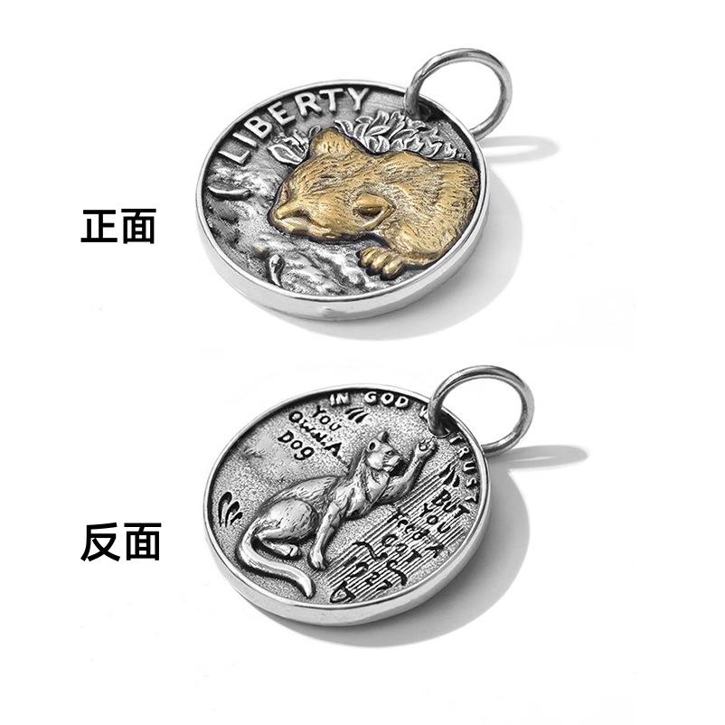 Cat Men's Necklace Fashion Brand All-Match round Coin Retro Niche Personality Pendant Double-Sided Kitten Pendant Men's Fashion