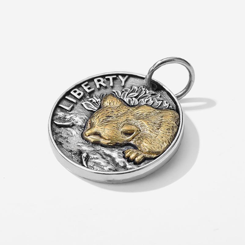 Cat Men's Necklace Fashion Brand All-Match round Coin Retro Niche Personality Pendant Double-Sided Kitten Pendant Men's Fashion