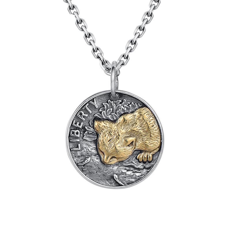 Cat Men's Necklace Fashion Brand All-Match round Coin Retro Niche Personality Pendant Double-Sided Kitten Pendant Men's Fashion