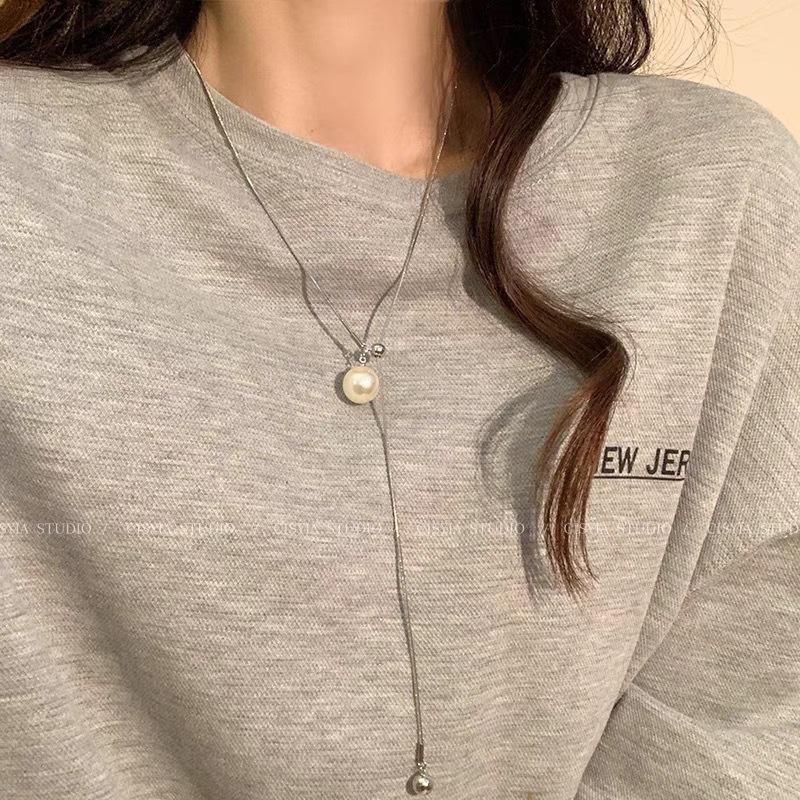 Cross-Border Autumn and Winter Sweater Chain Pearl Necklace Diamond-Embedded Niche Tassel Design Light Luxury Korean Style Women's All-Match High Sense