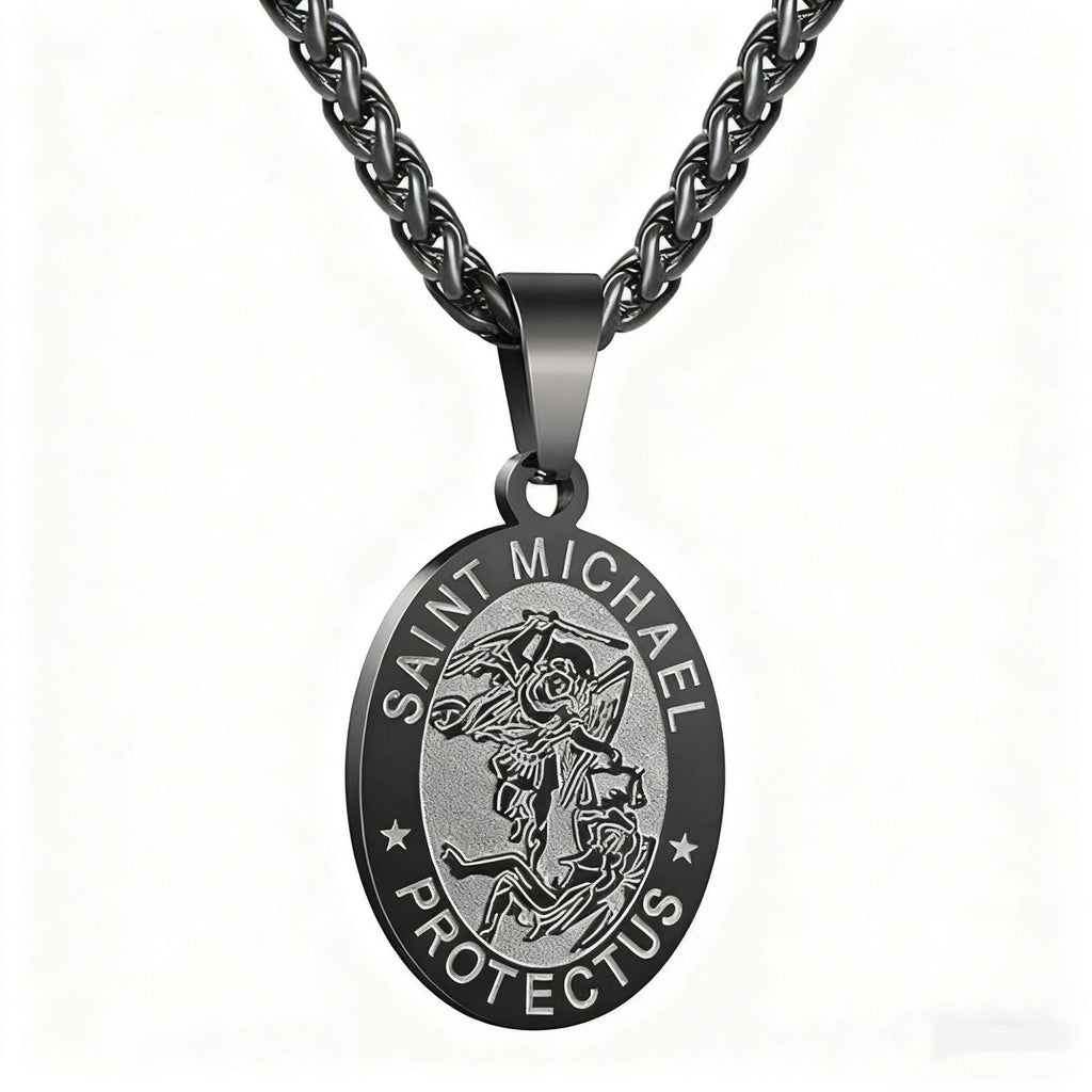 Cross-Border Amazon Stainless Steel Oval Coin Pendant Men and Women Vintage Saint Michael Angel Portrait Necklace