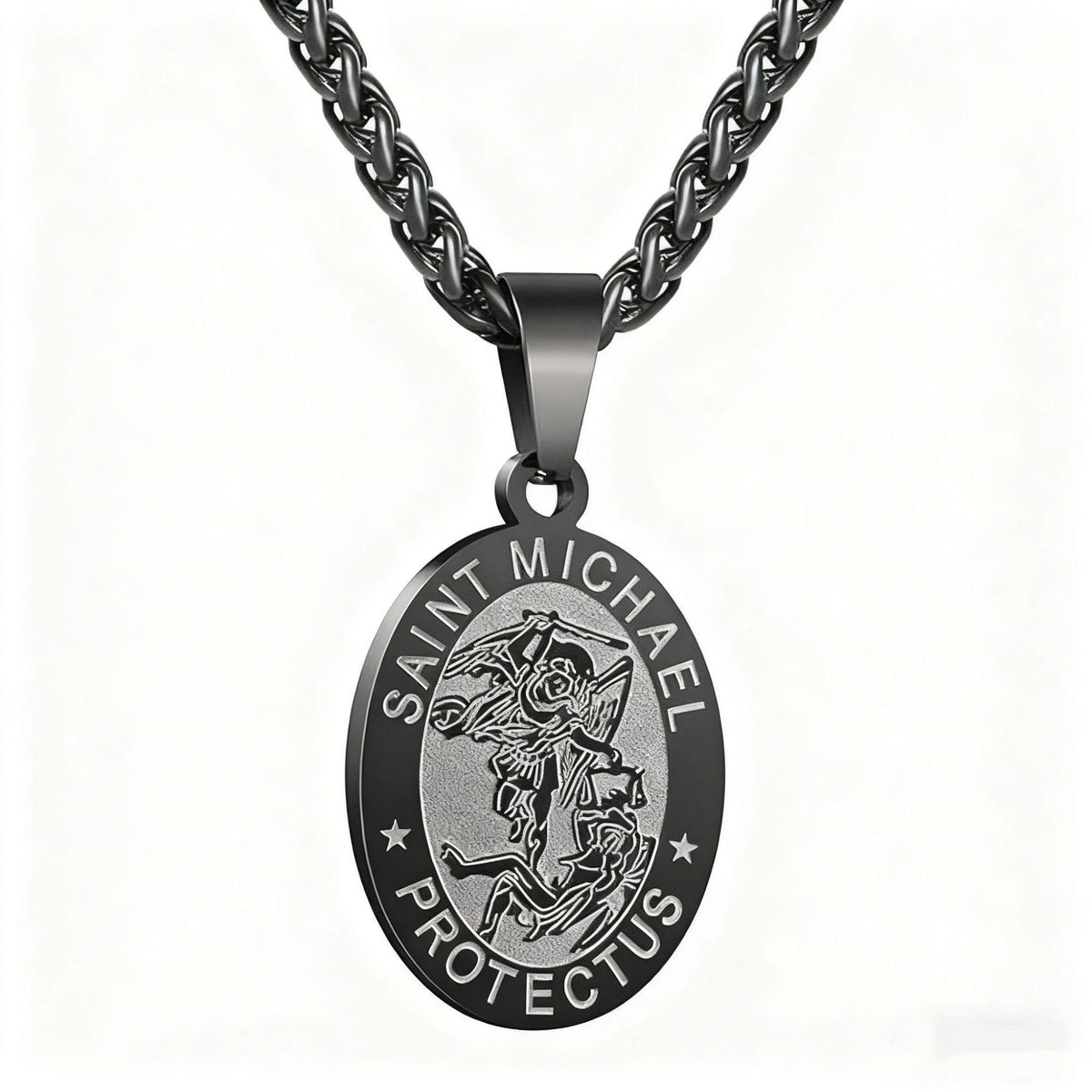 Cross-Border Amazon Stainless Steel Oval Coin Pendant Men and Women Vintage Saint Michael Angel Portrait Necklace