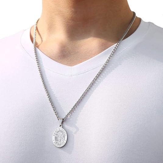 Cross-Border Amazon Stainless Steel Oval Coin Pendant Men and Women Vintage Saint Michael Angel Portrait Necklace