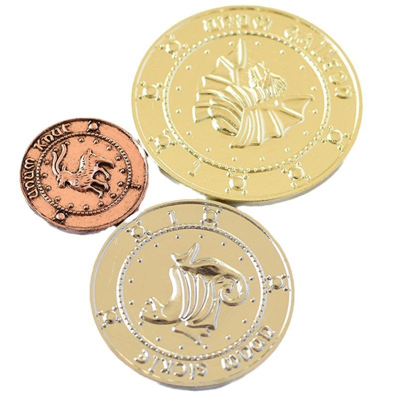 Movie Gringe Golden Gallong Commemorative Coin Badge Owl Hourglass Necklace Wand Coin Set