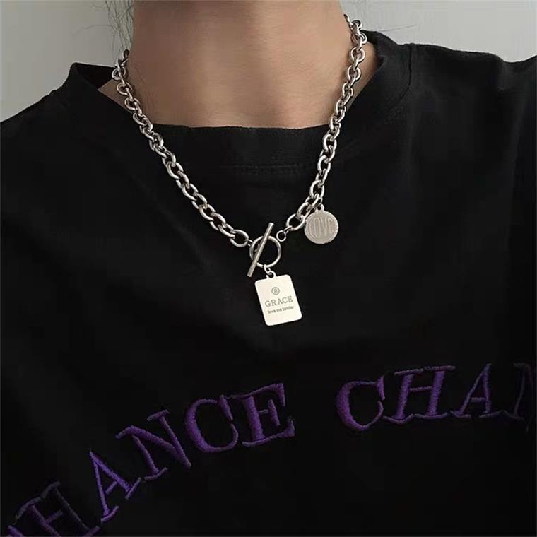 Titanium Steel Non-Fading Coin Necklace for Women Summer Clavicle Chain New Trendy Ins Hip Hop Cold Wind Net Red Sweater Chain for Men