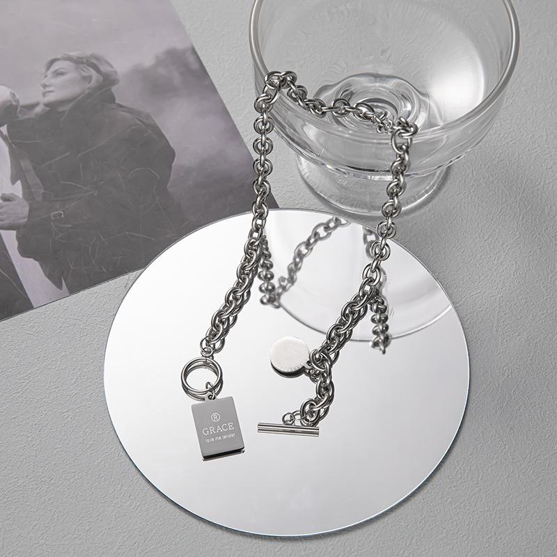 Titanium Steel Non-Fading Coin Necklace for Women Summer Clavicle Chain New Trendy Ins Hip Hop Cold Wind Net Red Sweater Chain for Men