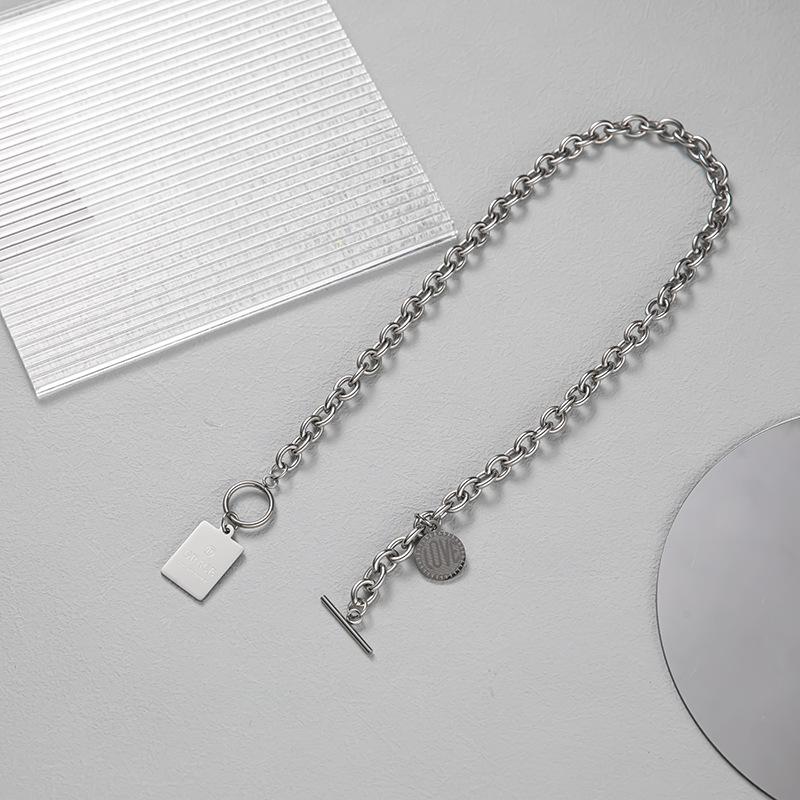 Titanium Steel Non-Fading Coin Necklace for Women Summer Clavicle Chain New Trendy Ins Hip Hop Cold Wind Net Red Sweater Chain for Men