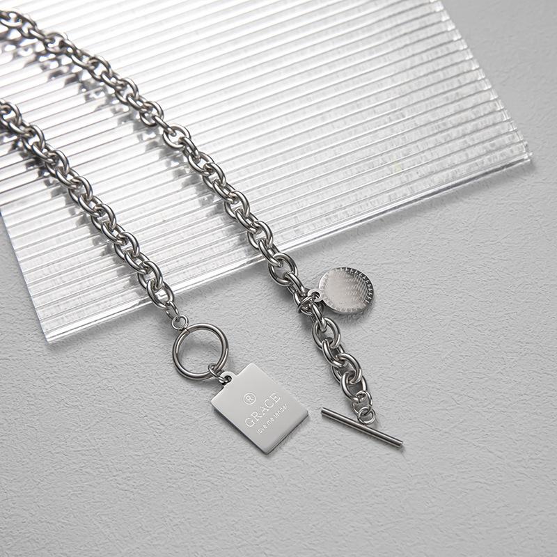 Titanium Steel Non-Fading Coin Necklace for Women Summer Clavicle Chain New Trendy Ins Hip Hop Cold Wind Net Red Sweater Chain for Men