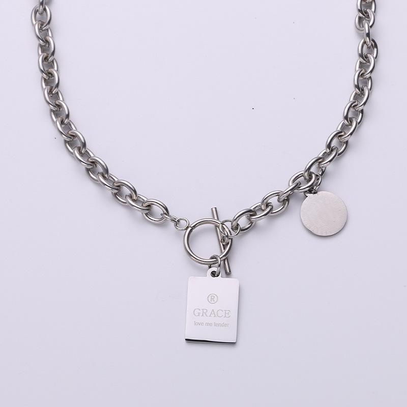 Titanium Steel Non-Fading Coin Necklace for Women Summer Clavicle Chain New Trendy Ins Hip Hop Cold Wind Net Red Sweater Chain for Men