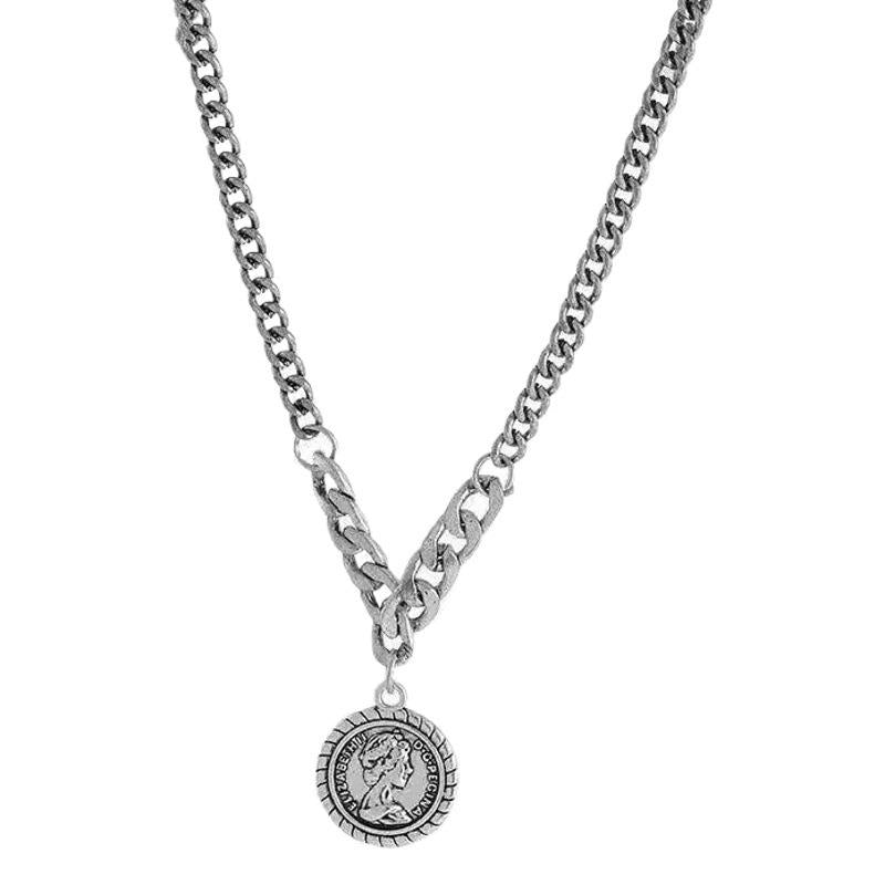 Sweater Necklace for Women Ins Light Luxury Niche Trendy Cool Hot Girl Portrait Coin Pendant Simple All-Match Japanese and Korean Sweater Chain