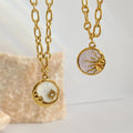 18K Gold Stainless Steel Sun Moon Necklace Mother of Pearl Coin Pendant Necklace European and American Cross-Border Jewelry