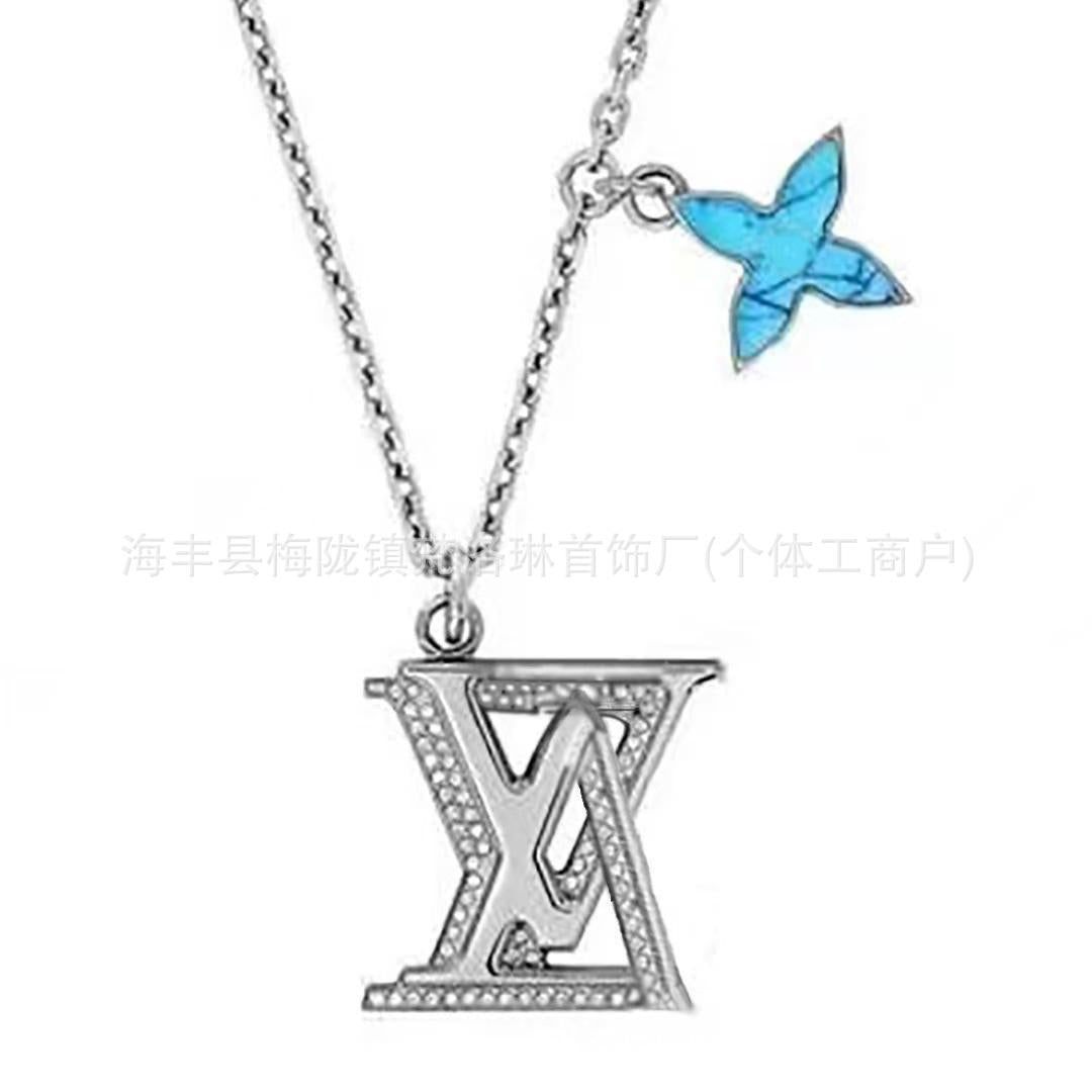 Donkey's Classic Letter Necklace L's Fashion Couple's Same Turquoise Pendant Clavicle Chain