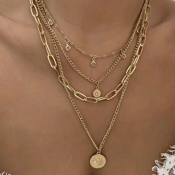 Amazon European and American Metal Style Coin Portrait Multi-Layer Stacked Necklace Personality Exaggerated Clavicle Chain High-Grade Necklace