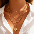 Cross-Border Metal Style Coin Portrait Multi-Layer Stacked Necklace Personality Exaggerated European and American Fashion High-Grade Necklace Wholesale